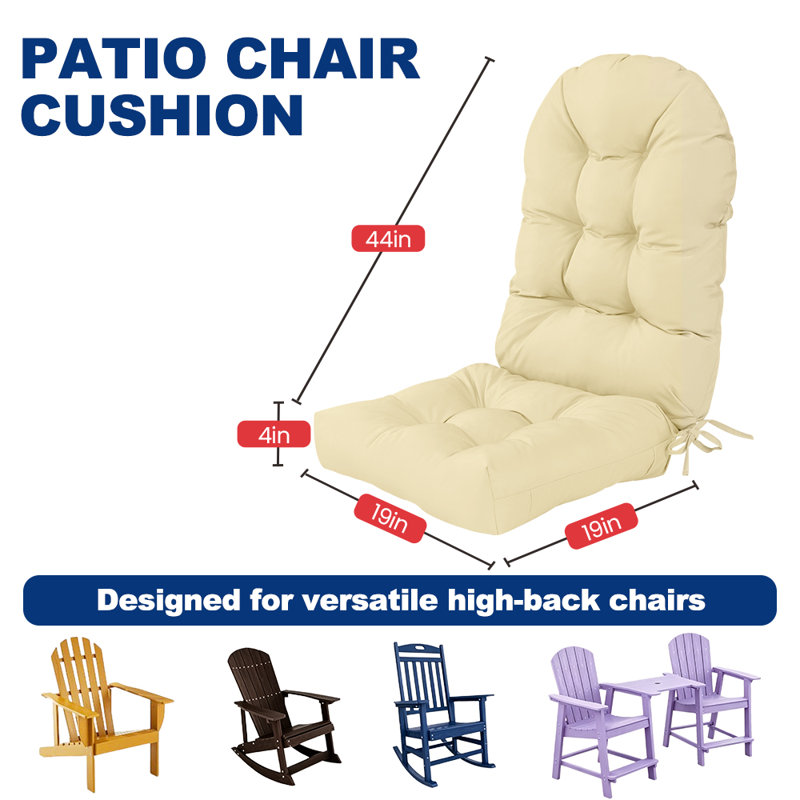 2-Pack Outdoor Adirondack Chair Cushions, Patio Rocking Chair Cushions (44 x 19 x 4 inches), Waterproof Cushions-White, White
