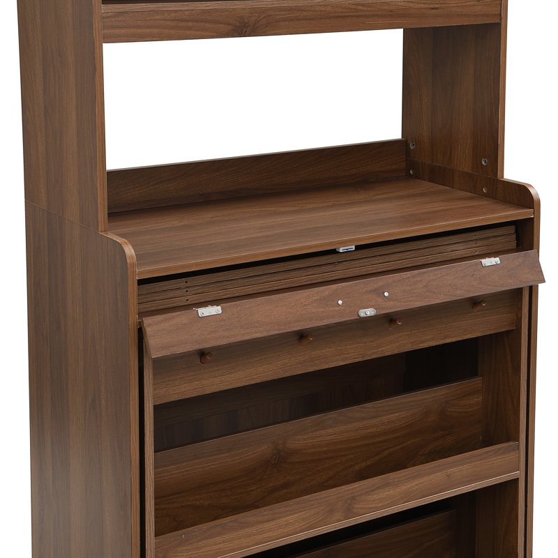 Buffet compact avec huche et table de salle à manger pliable 33,5 x 15,7 x 69 po TopMAX, Noyer