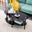 Table basse ovale noire en verre, table moderne avec pieds en chêne