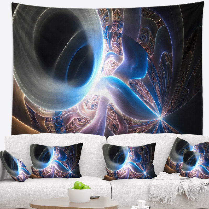 Tapisserie à plasma en argent bleu brillant abstract, H 32 po x l 39 po