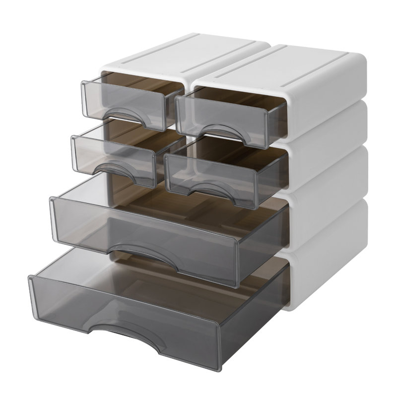 Boîte de rangement de bureau empilable avec 6 tiroirs - blanc, Blanc