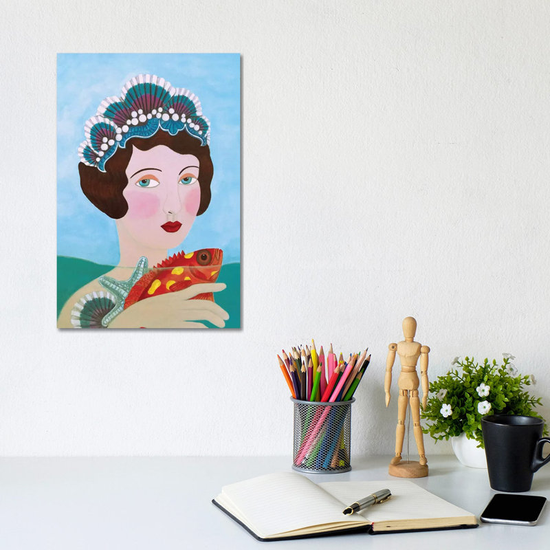 Woman And Seashells by Sally B - Gallery-Wrapped Canvas Giclée on Canvas, Canvas, 20.32 cm H x 30.48 cm W