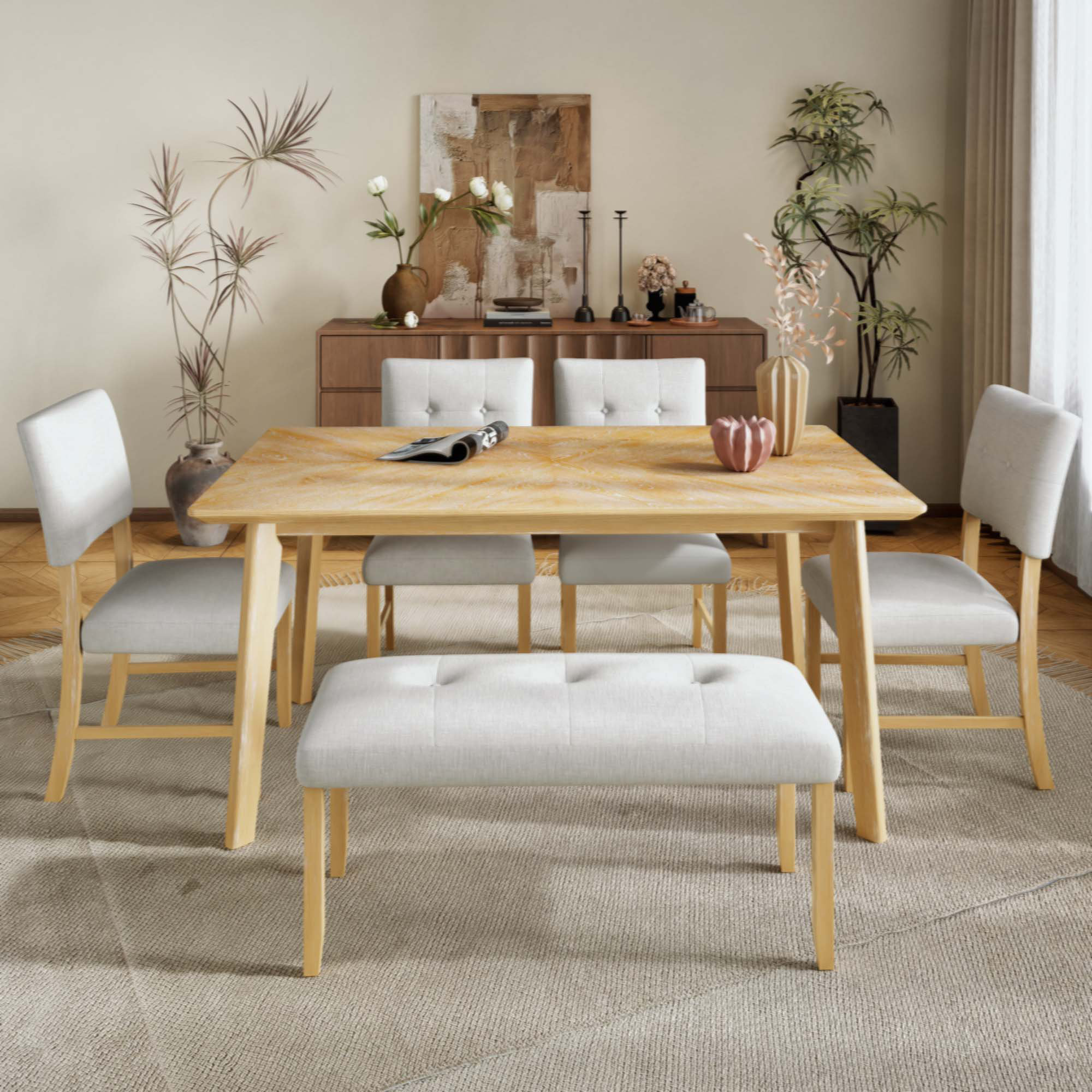 Red Barrel Studio 5 Piece Dining Room Table Set, Rustic Farmhouse ...