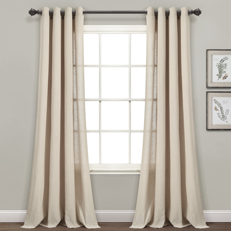 Cotton Blend Semi Sheer Curtain Pair, Dark Linen