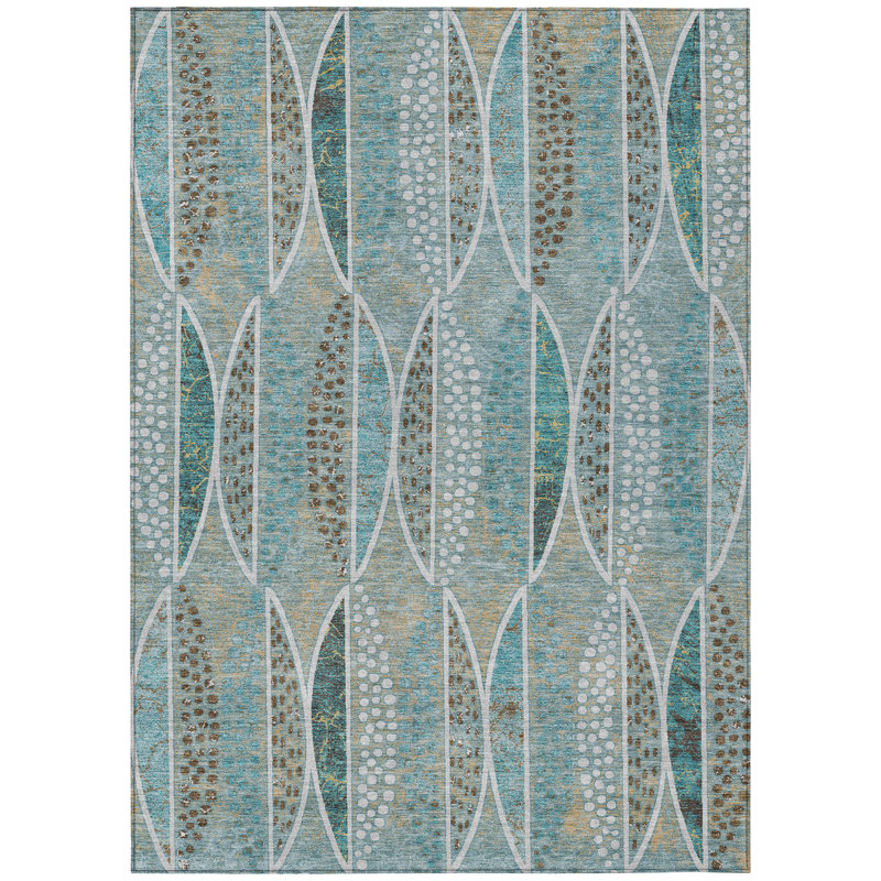 Machine Washable Indoor/Outdoor Chantille ACN2711 Casual Rug, Teal, 8' x 10'