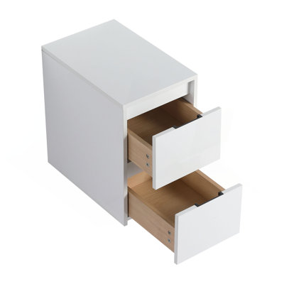 12" Bathroom Side Cabinet, 2-Soft Close Drawer, Float Mounting Design, Glossy White,(KD-Packing)