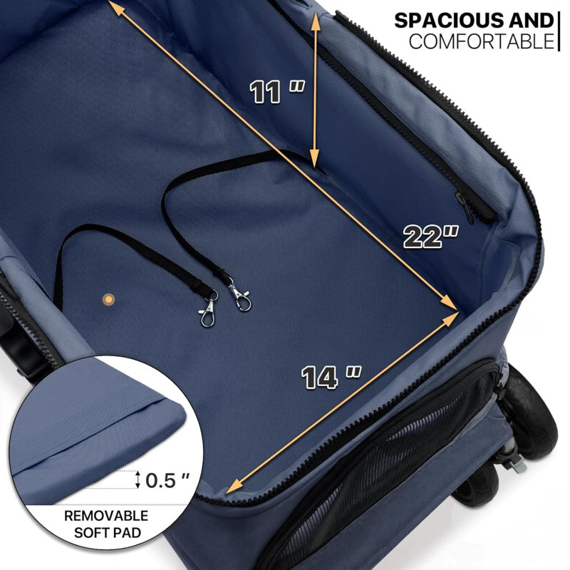 Poussette pliable 3 en 1 pour animaux de compagnie pour chiens de taille moyenne et porte-voiture amovible