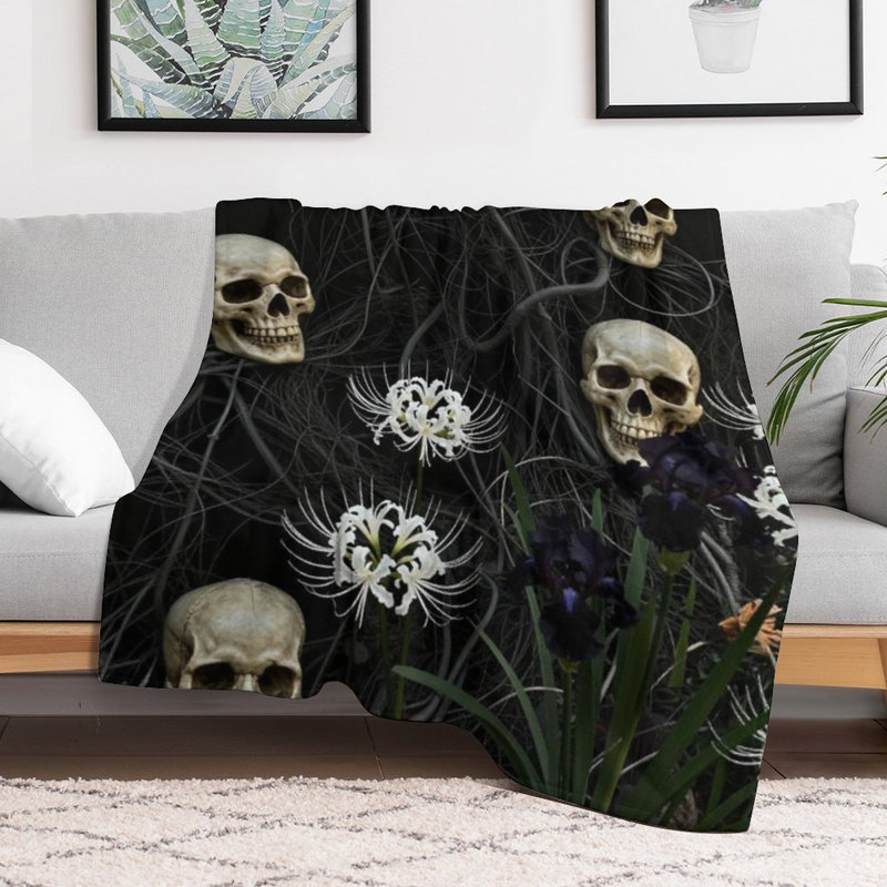 Jeté en flanelle Skulls And Flowers, 30 po x 40 po