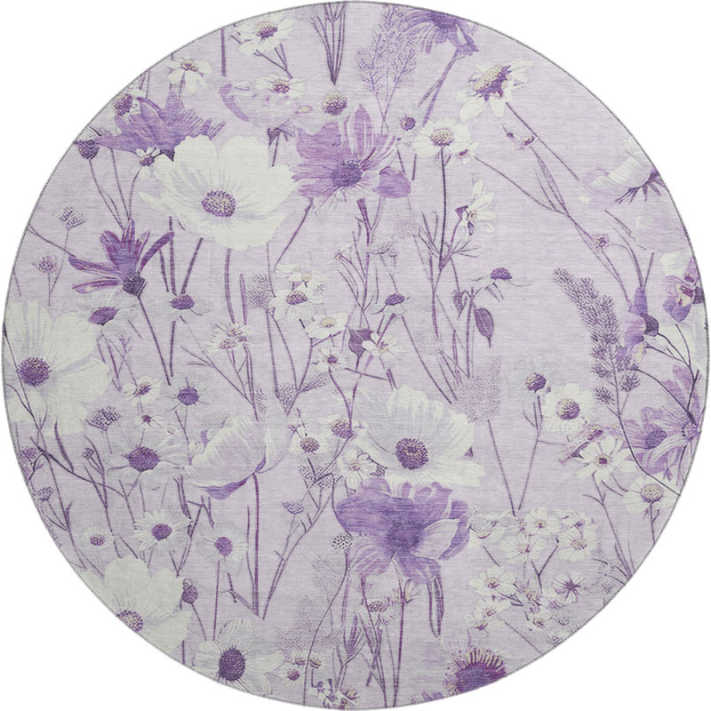 Premium Machine Washable Sykora AMF1500 Floral Rug, Round 8'
