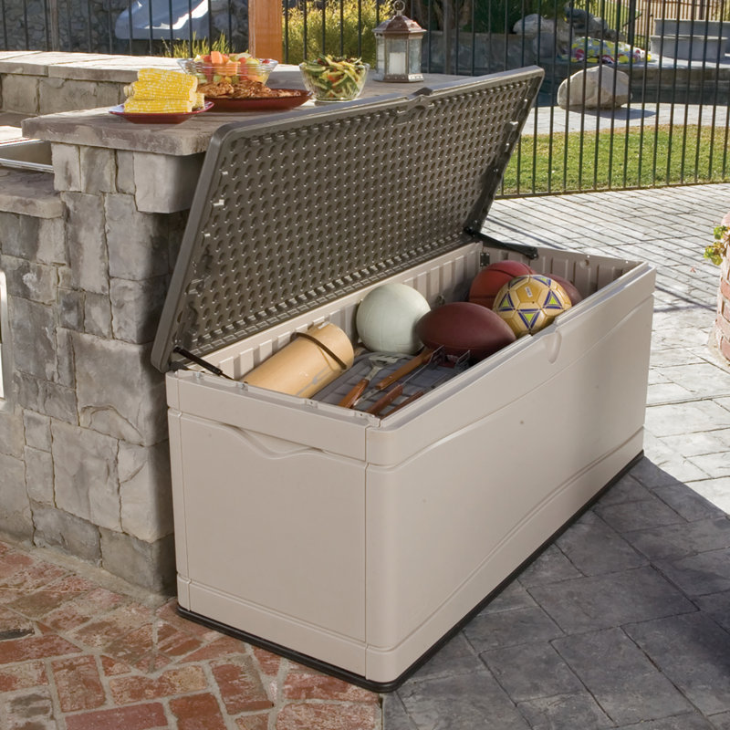 Lifetime Water Resistant Plastic Lockable Deck Box, Tan/Gray, 130 Gallon