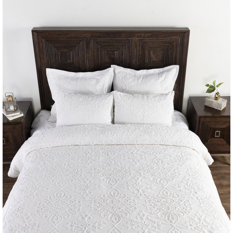 Reagan Damask Cotton Pillow Sham, White