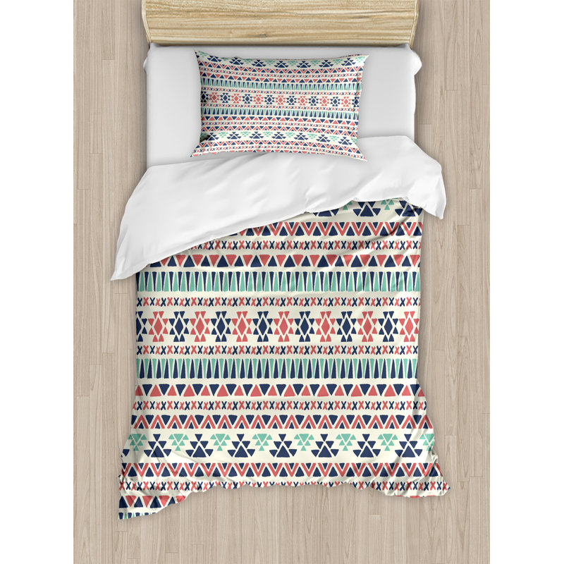 Twin Night Blue and Sea Green Geometric Duvet Cover Set