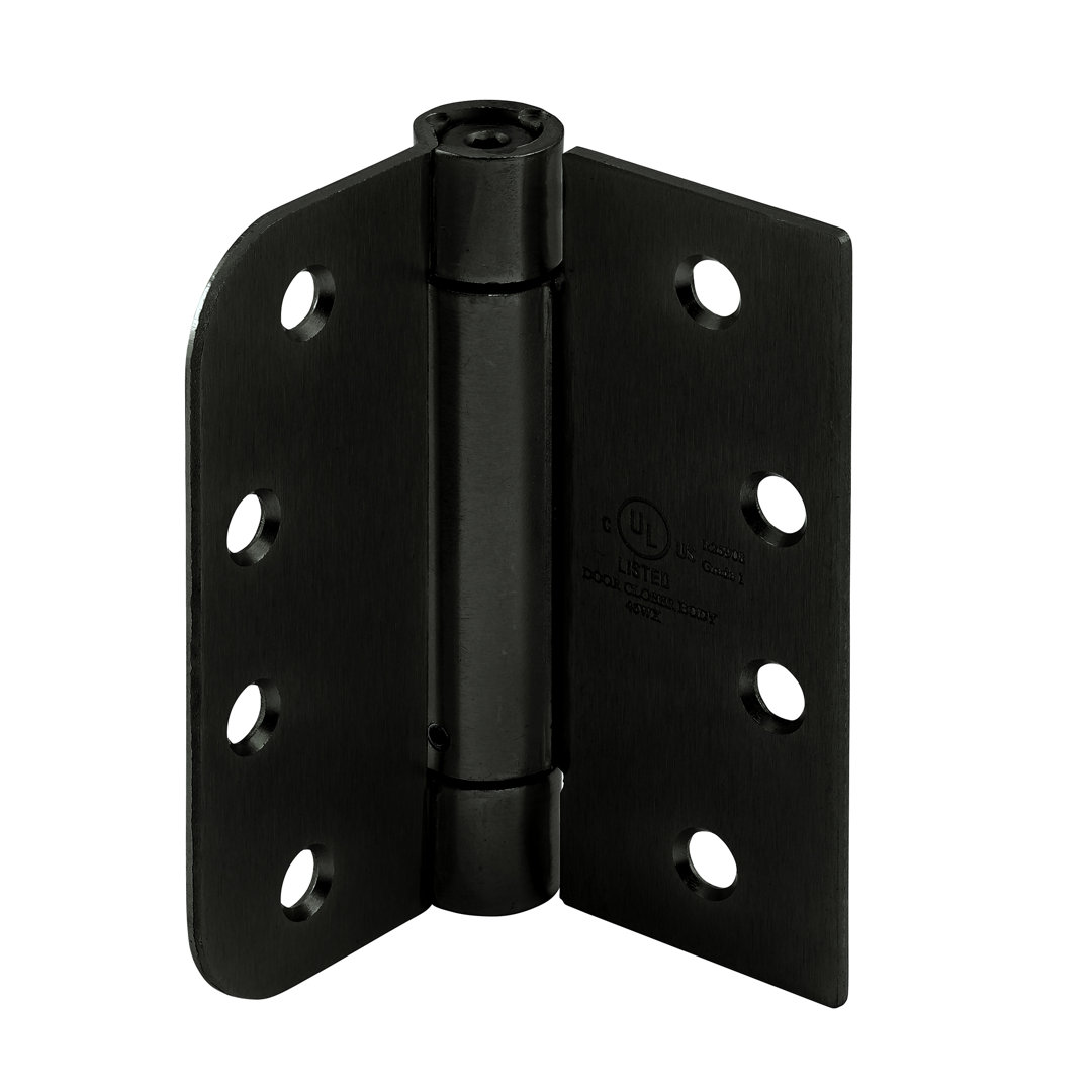 Door Hinge Commercial UL Adjustable Self-Closing Spring Hinge, 4 in. x 4 in. with Unilateral Square & 5/8 in. Radius Corners, 4 Holes per Leaf with Unilateral Square & Screws, .130 in. Gauge (Set of 3) Prime-Line 