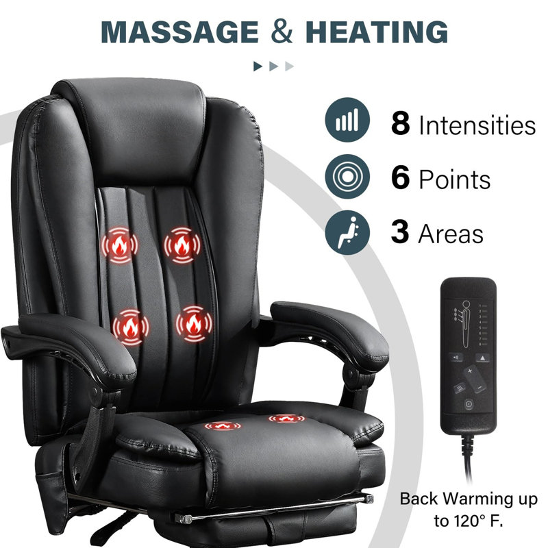 Fauteuil de bureau massant et chauffant à utiliser - réglable, repose-pieds, base stable massant 6 points de vibration, conception améliorée