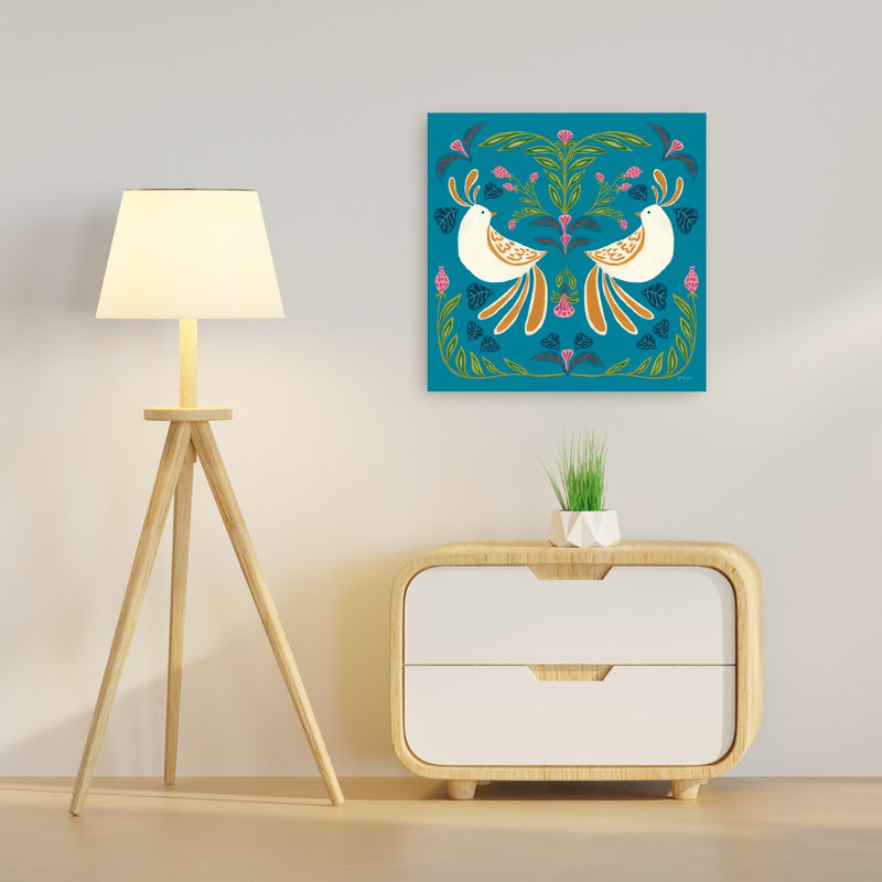 Boho Traveler III, une affiche murale abstraite contemporaine représentant un paysage d'oiseaux et de nature
