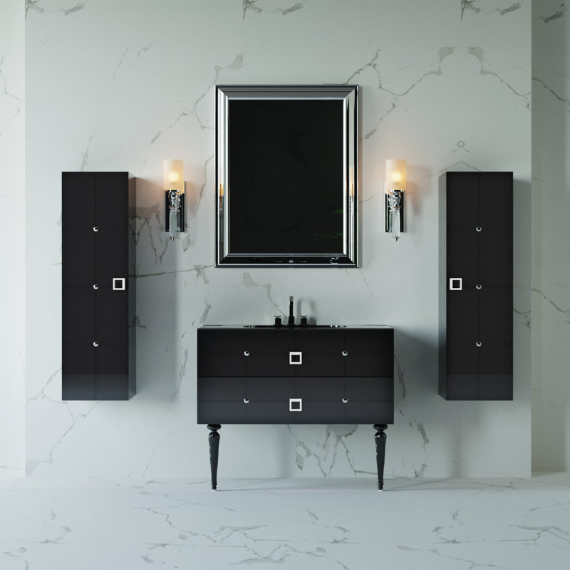 Ensemble de meuble-lavabo simple 40 po avec plateau PIAZZA, Noir, Noir, Chrome