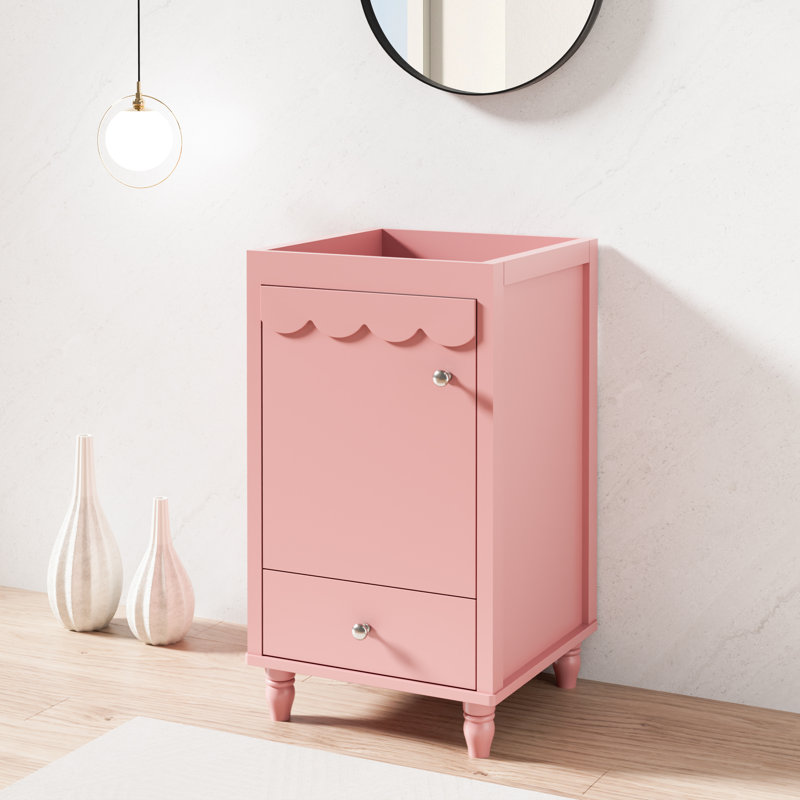 18" Freestanding Small Bathroom Vanity Base Only, Sink Not Included, Decorative Wavy Edge, Pink