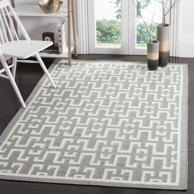 Tapis gris / ivoire en soie / laine / coton à tissage plat Rodgers