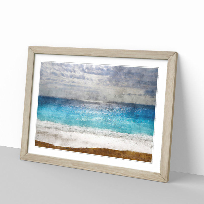 Seascape From Greece - Single Picture Frame Painting on MDF, 62cm H x 87cm W x 2cm D, Oak Framed