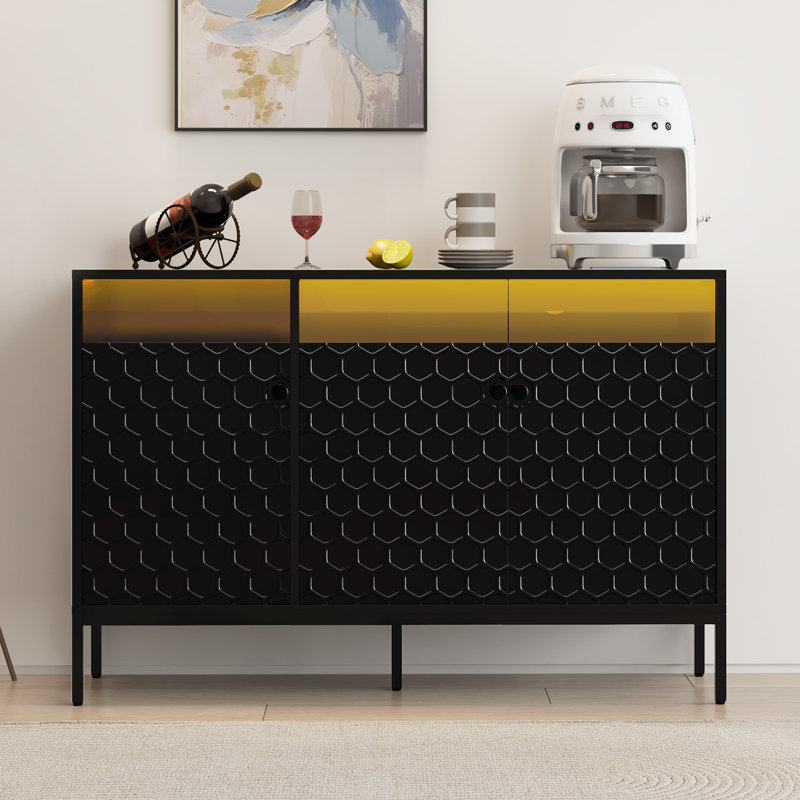 Buffet avec DEL et station de charge, Noir