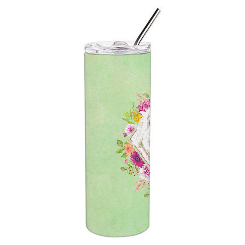 E23BF9F8391D466E9CA4F8DFEBD9A7DB de verre 20 oz à double paroi en acier inoxydable chiot, Beige Maltese, Vert