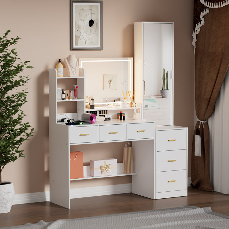Afuhokles Vanity Desk with Full Length Mirror and Lights, Makeup Vanity  with Lights and Charging Station, White - Walmart.com