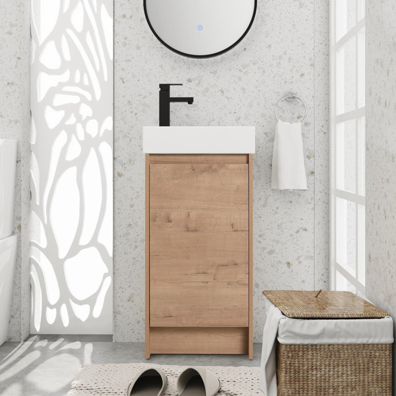 Ensemble de meuble-lavabo simple autoportant 18 po avec plateau en céramique Keish