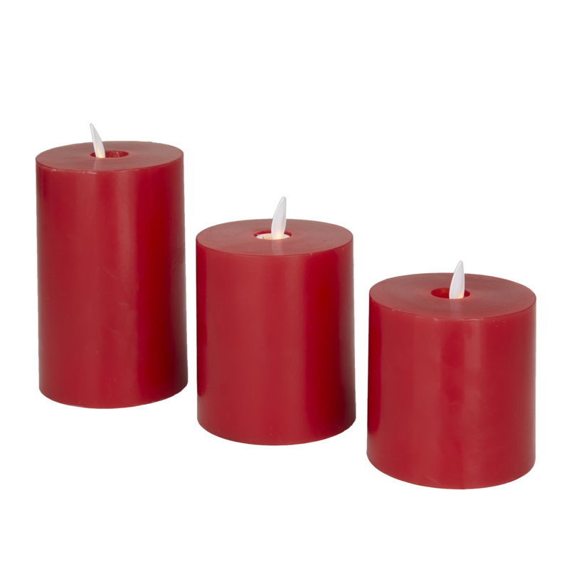 Ensemble de 3 bougies sans flamme Coastal, Rouge, H 5 po x l 3 po / H 3,7 po x l 3 po / H 3 po x l 3