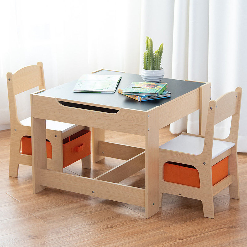 Natural MDF Kids Play Table and Chair Set with Storage