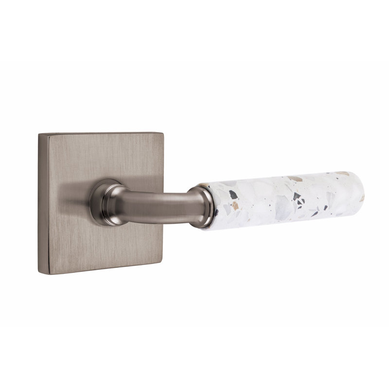 Ensemble de leviers d'intimité Emtek Select, rosette carrée, tige en R, poignée en marbre blanc, gauche, Droite