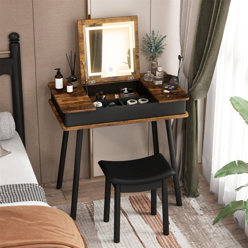 Paolo Dressing Table with Mirror, Rustic Brown/Black