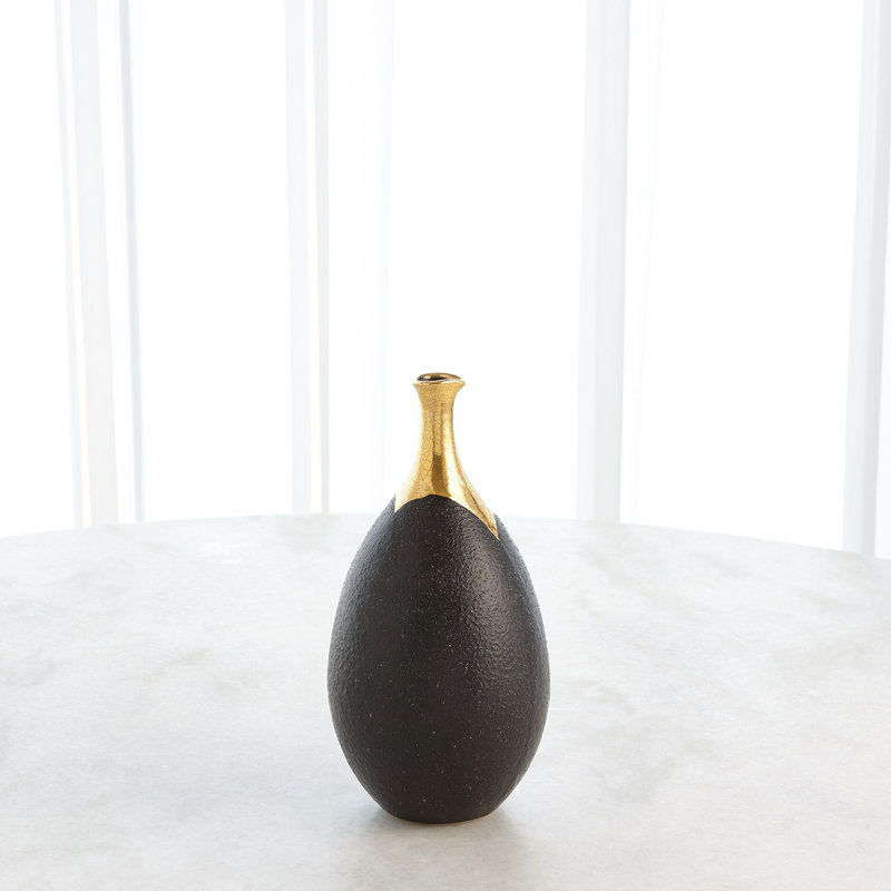 Dipped Golden Crackle/Black Slender Vase, 13" H x 7" W x 7" D