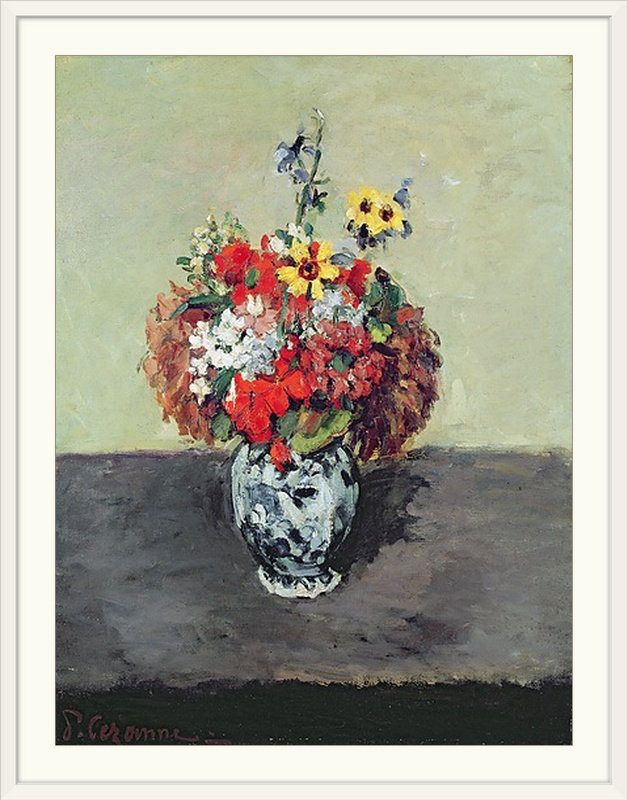 Paul Cezanne, «Flowers in a Delft vase», reproduction de peinture à l'huile, H 32 po x l 26 po x P 1 po, Cadre blanc
