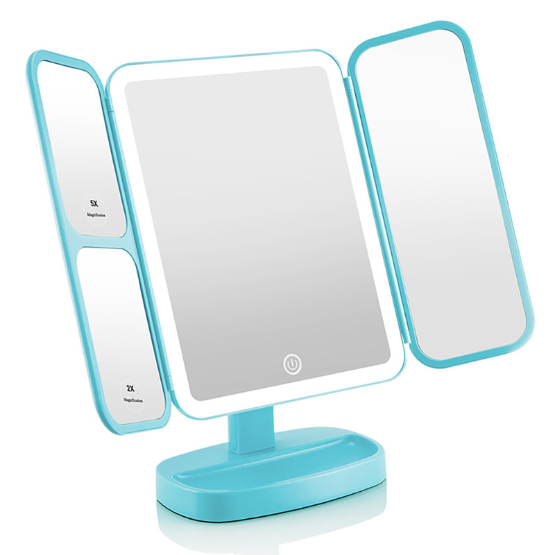 Freestanding Mirror with Shelves, Blue