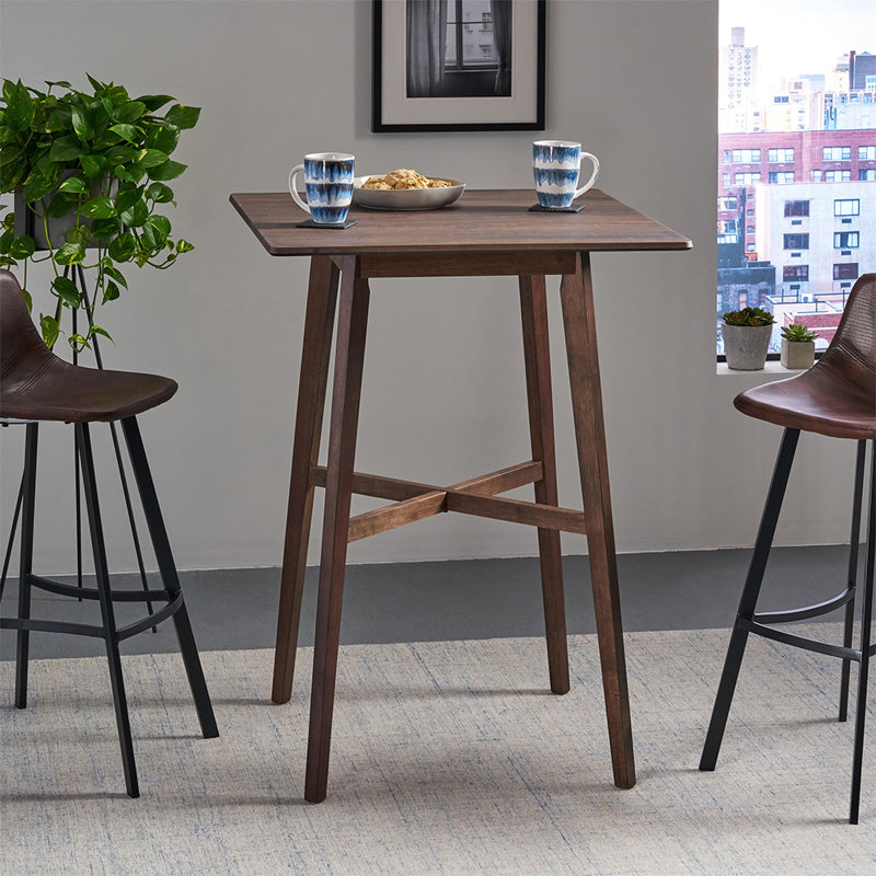 Chesterville dining room table，Modern Bar Height 42" Dining Table, Rubberwood Legs and Laminate Table Top, Walnut