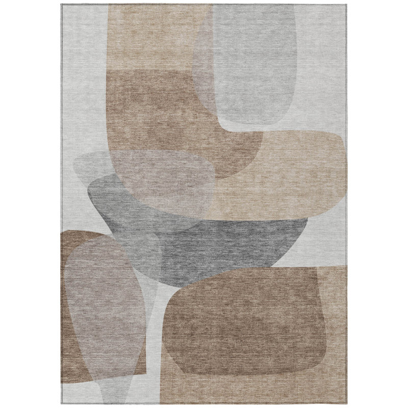 Tapis intérieur lavable abstrait 9 pi x 12 pi brun et gris