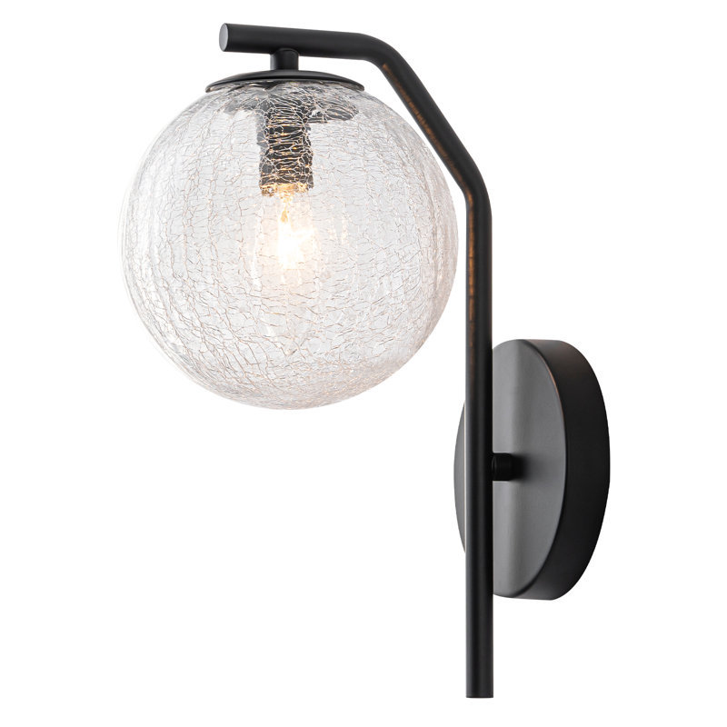 Applique murale moderne noir mat avec abat-jour sphérique en verre craquelé, douille en céramique E12 à 1 lumière, homologuée ETL UL, fixation réversible, hauteur de 11,8 po pour le couloir de la salle de bain