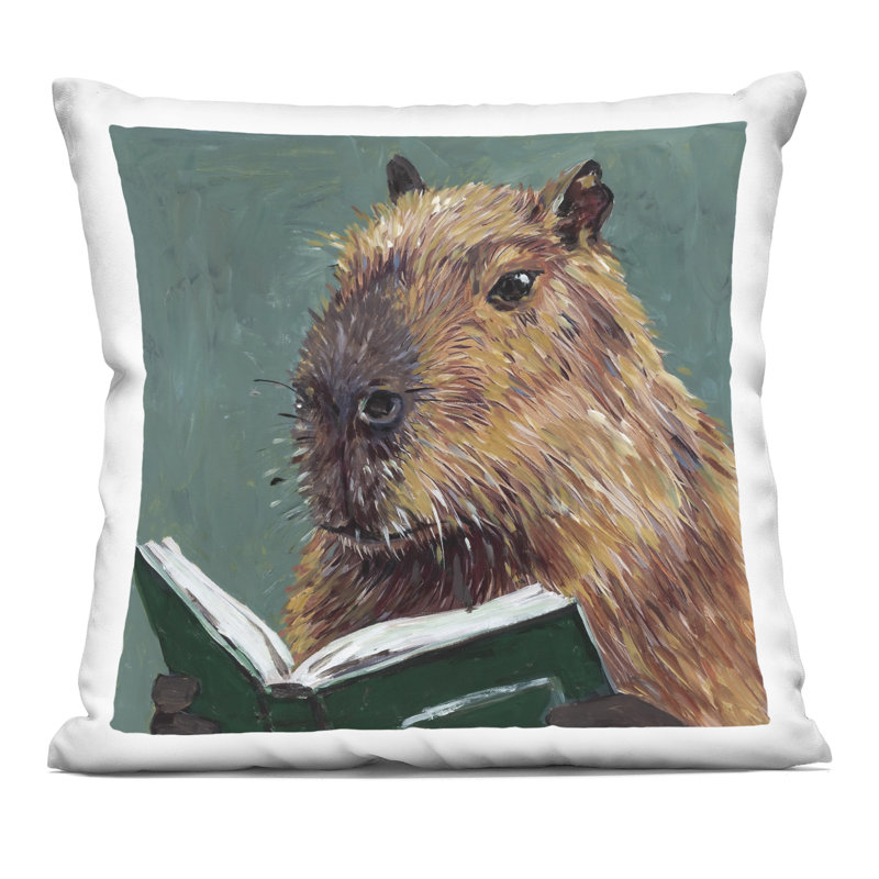 Coussin Capybara avec collier de perles, imprimé par Studio Bautista, Carré H 18 po