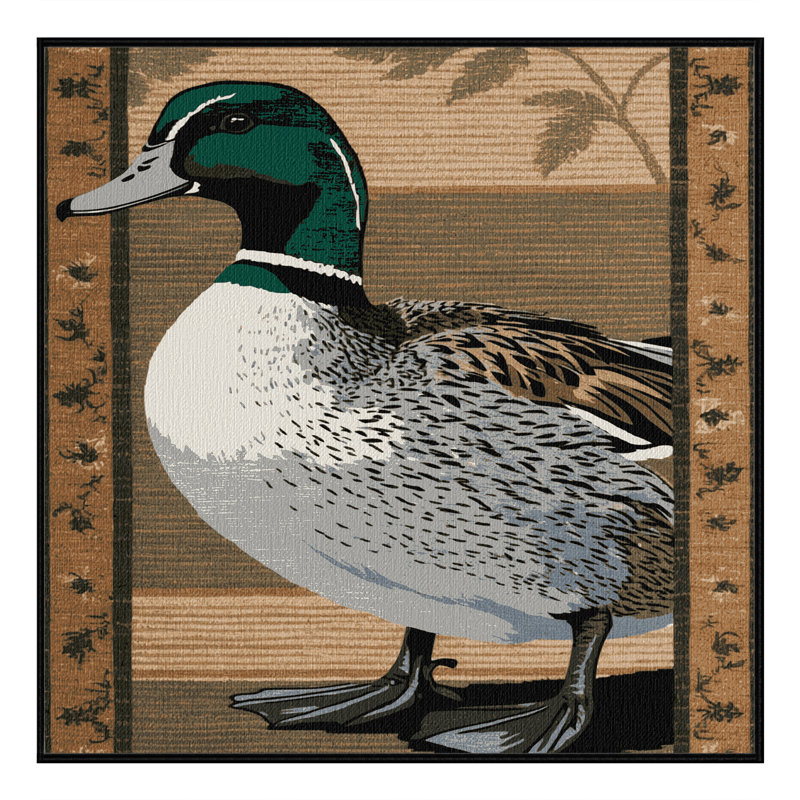 Washable Mallard Birds Area Rug, Square 6'