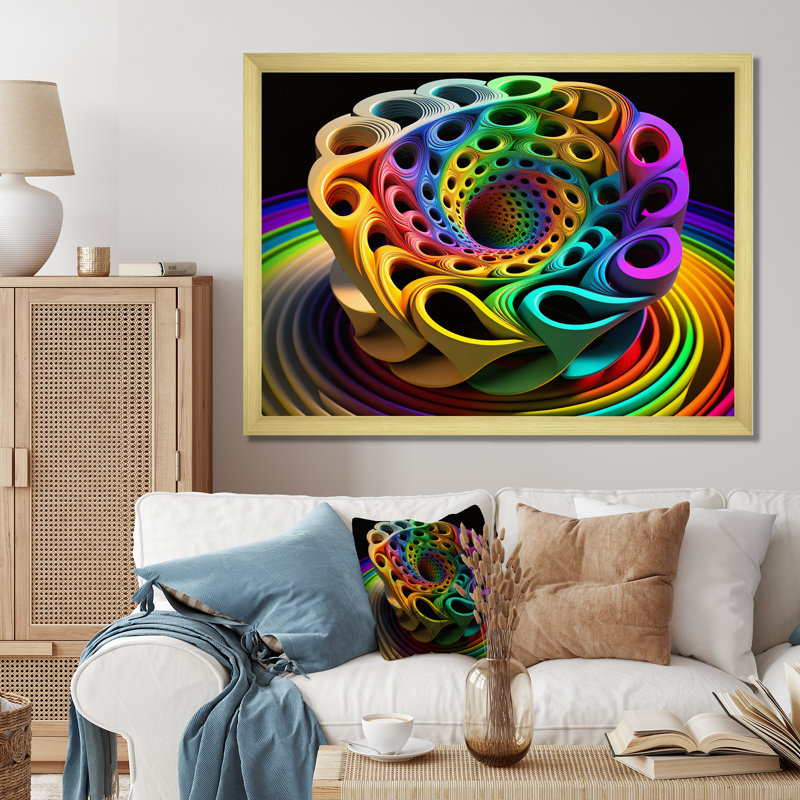 Spirale néon arc-en-ciel 3D, Cadre doré simple, H 24 po x l 32 po x P 1 po