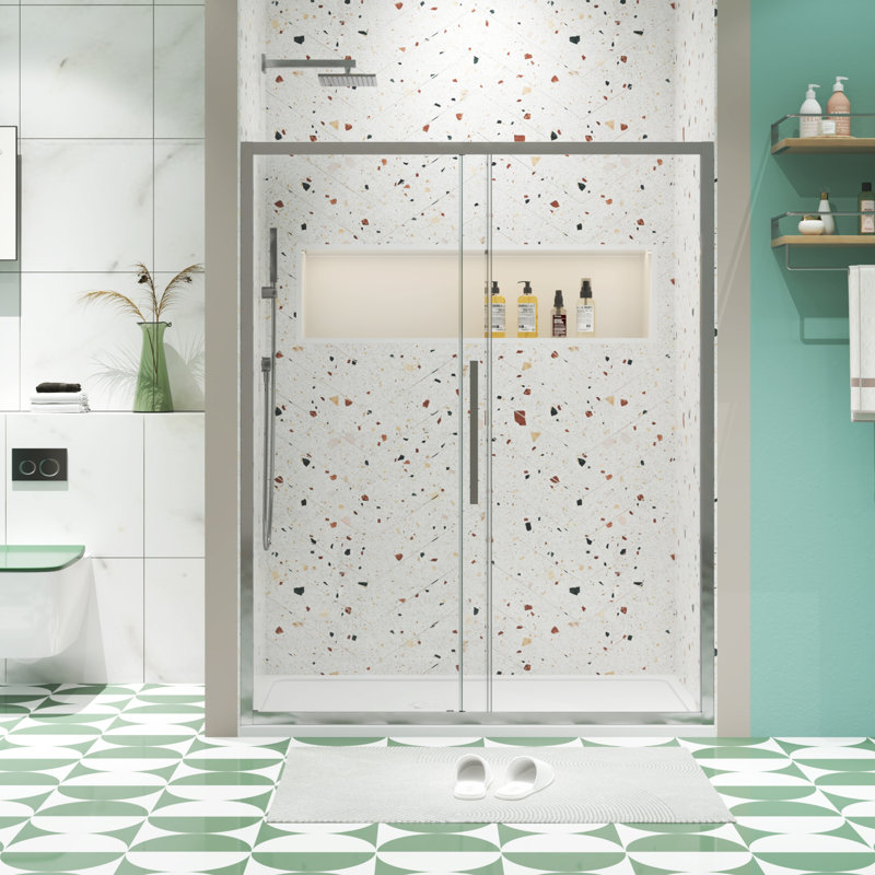 Porte de douche coulissante demi-cadre l 56 "x H 72" x H 56 ", Chrome chrome