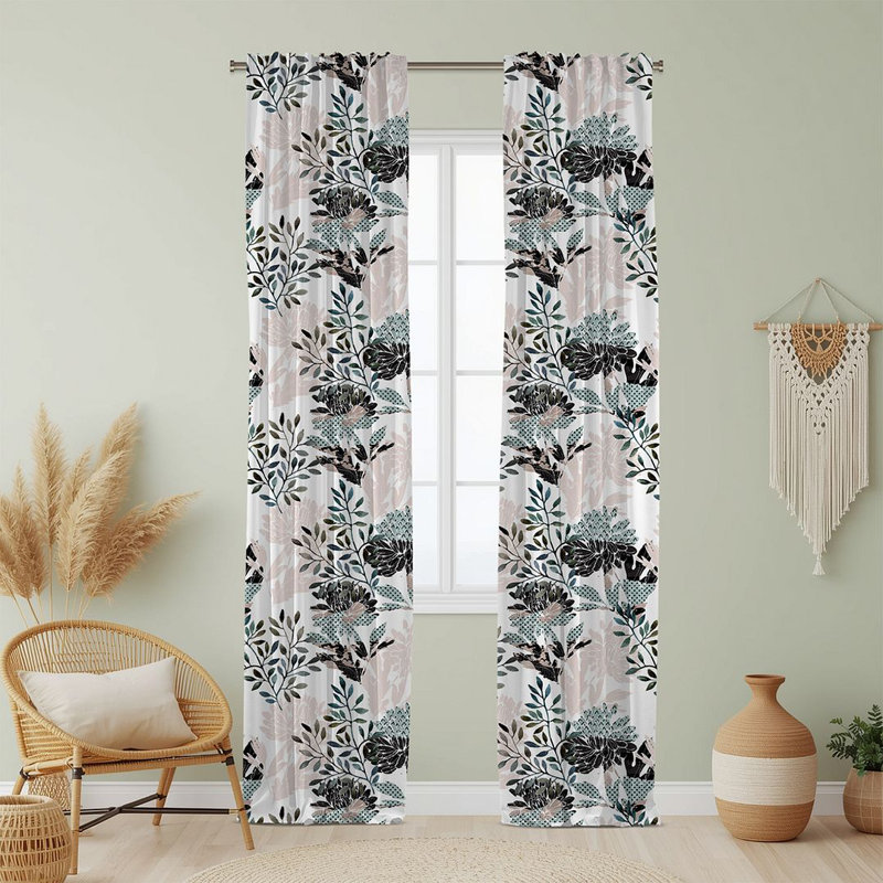 Semi Sheer Floral Print Curtain Single Panel, 52" W x 95" L
