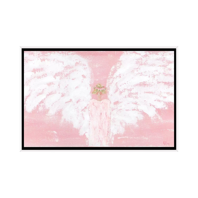 Rose Angel large par Ashley Bradley, reproduction d’art, H 18 po x l 26 po x P 1,5 po, Toile blanche encadrée, Pas de tapis