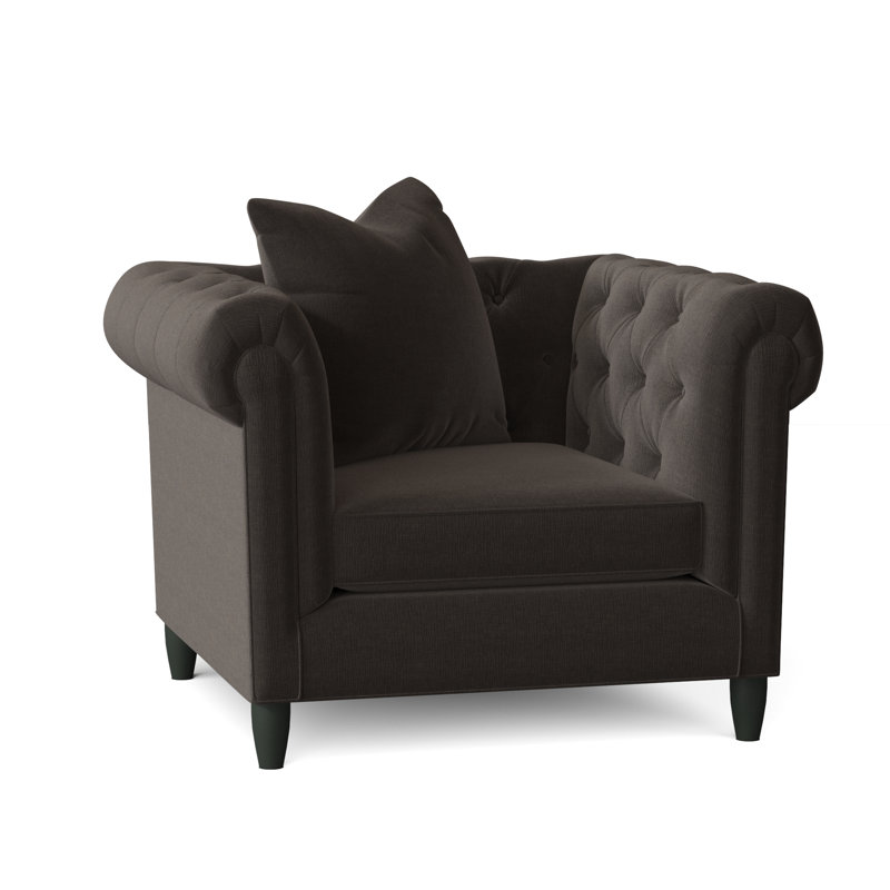 Fauteuil Chesterfield l 43 po Caspar, Chenille moka céleste