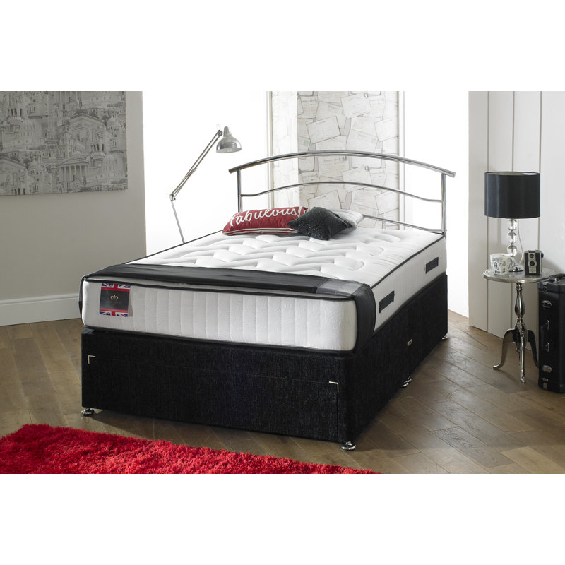 Asia Upholstered Bed with Mattress, Midnight Blue Linen, Small Double, 2 Drawers