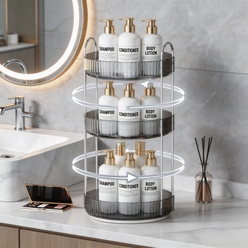 Organisateur de maquillage rotatif à 3 niveaux pour meuble-lavabo et salle de bain