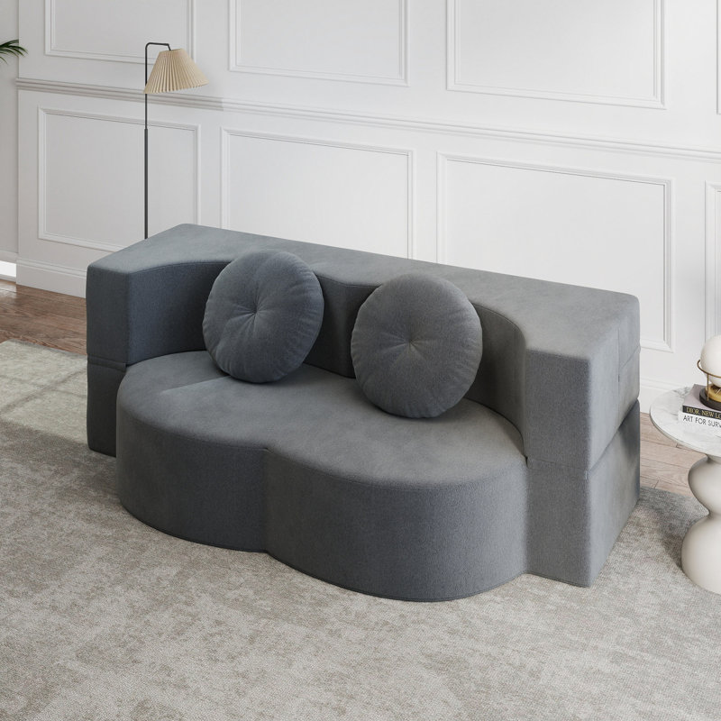 Canapé moderne avec 2 coussins, canapé-lit convertible en velours côtelé rembourré de mousse, matelas pliant pour le salon, lit d'invité, aucun assemblage requis