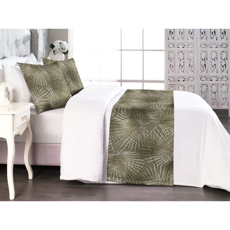 Ambesonne Tropical Bed Runner Set Continuous Exotic Foliage Dark Khaki Cocoa and White, King