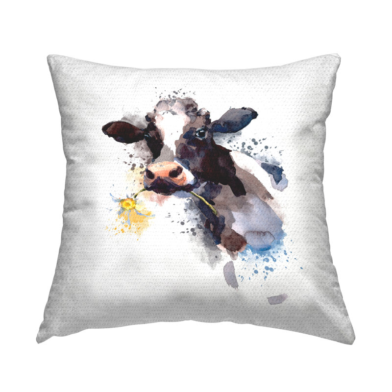 Stupell Industries Cow With Daisy Portrait Printed Outdoor Throw Pillow Design By Artsy Sally