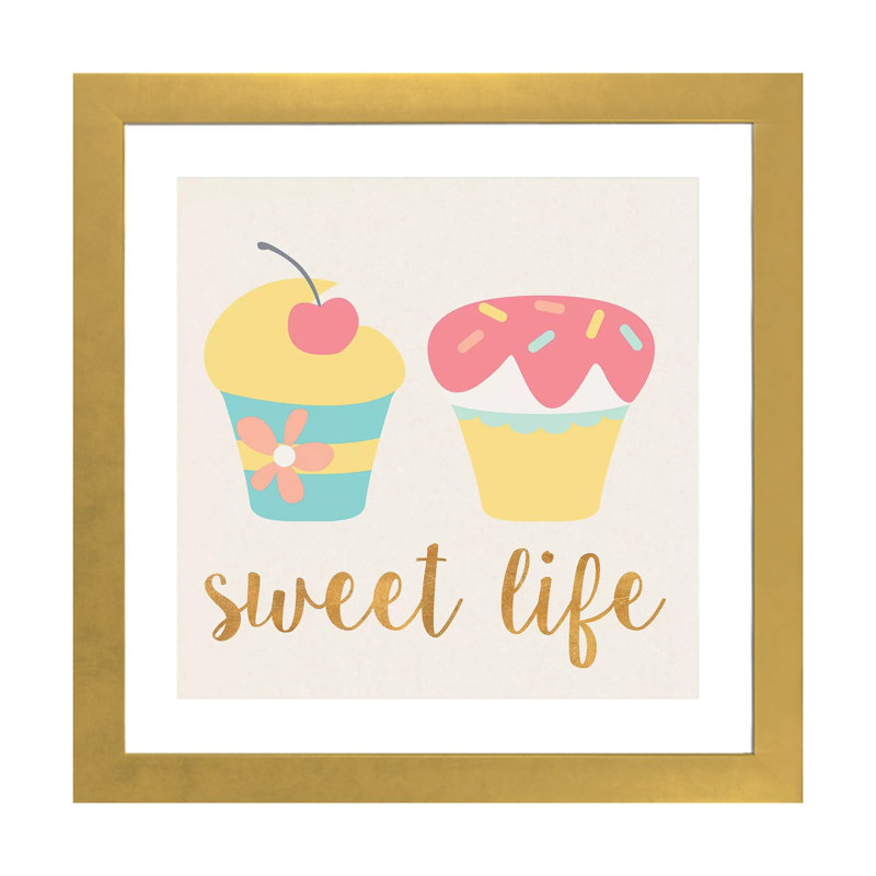 Cupcakes I - impression d'art graphique, Papier encadré doré, Blanc, H 16 po x l 16 po x p 1 po